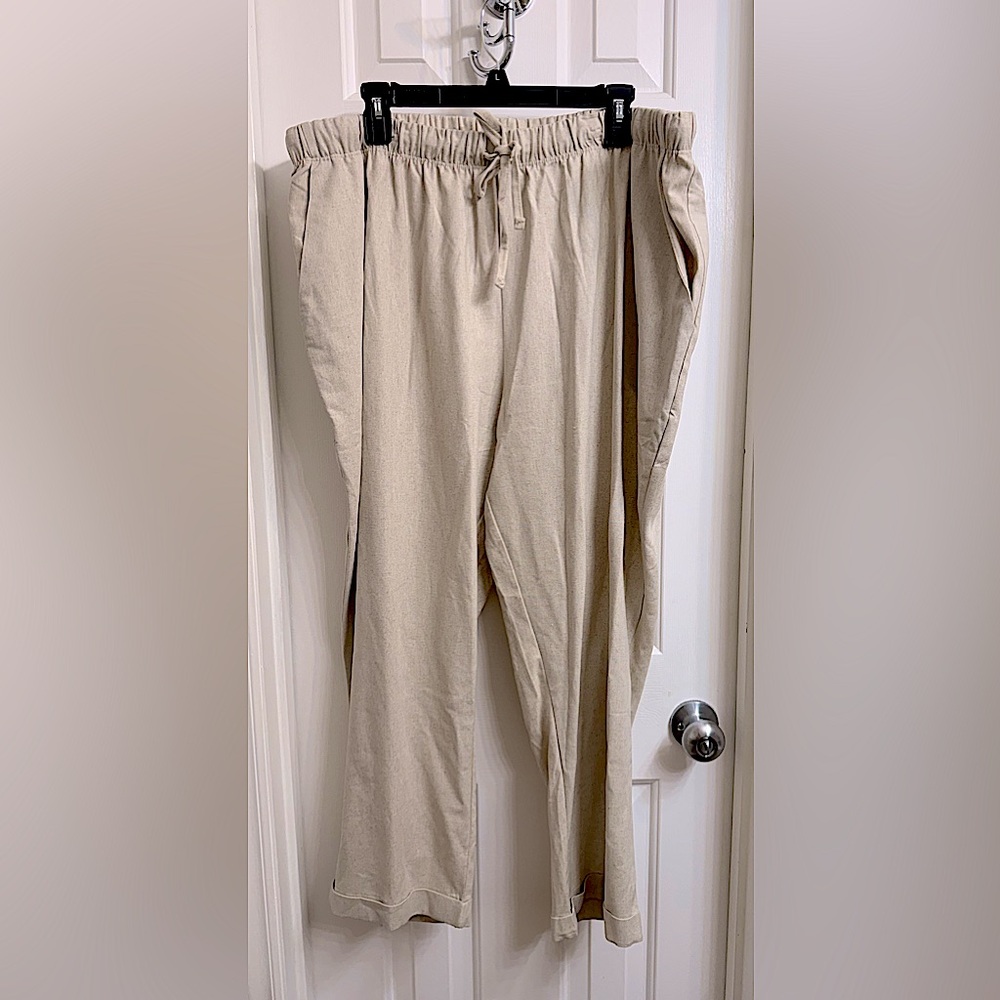 Monroe & Main Viscose/Linen/Cotton Blend Beige Drawstring Pants + Pockets NEW 2X